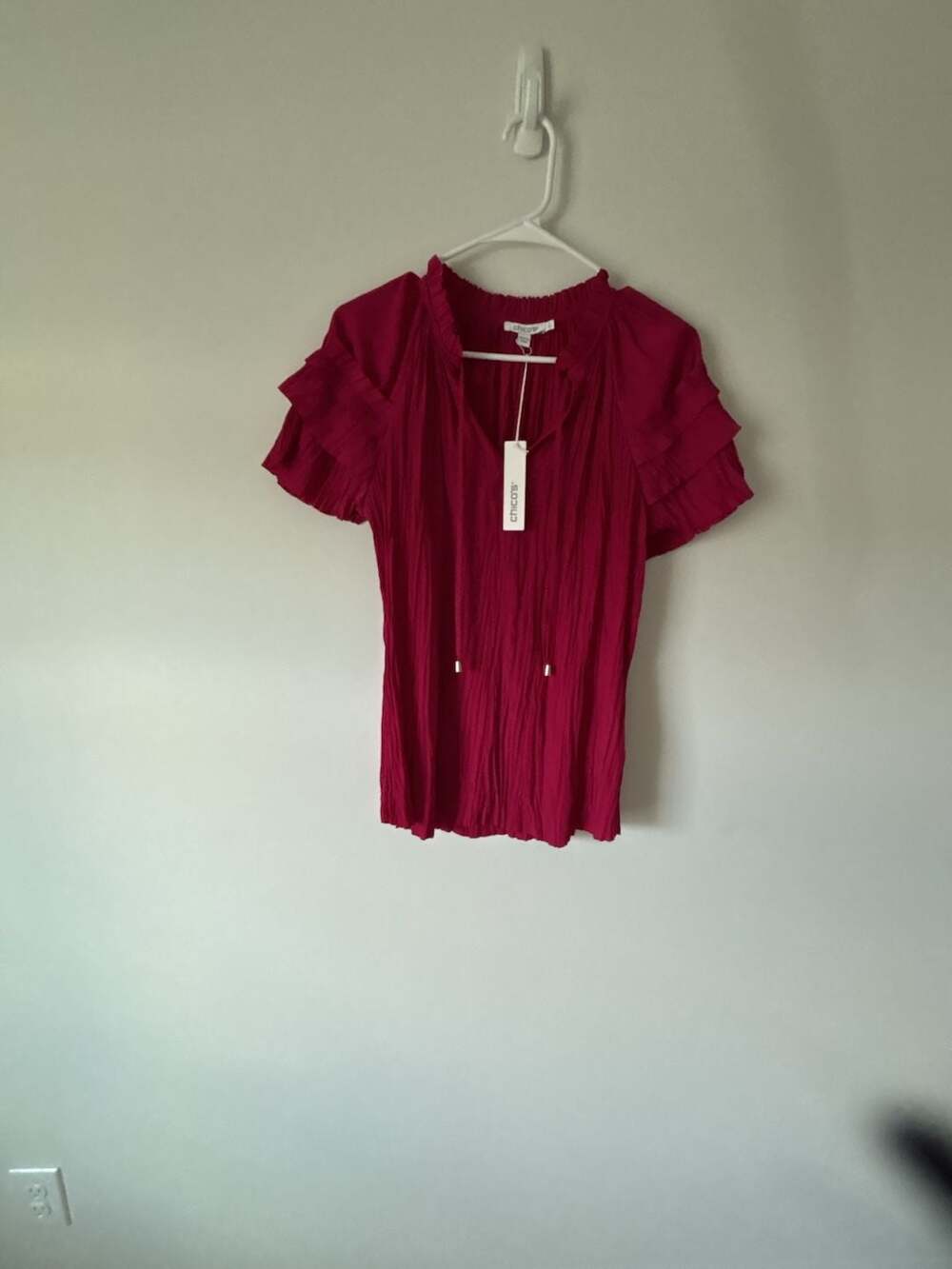 Chico's Solid Ruffle Blouse Size 0 US 4 Botanic Berry Poly
